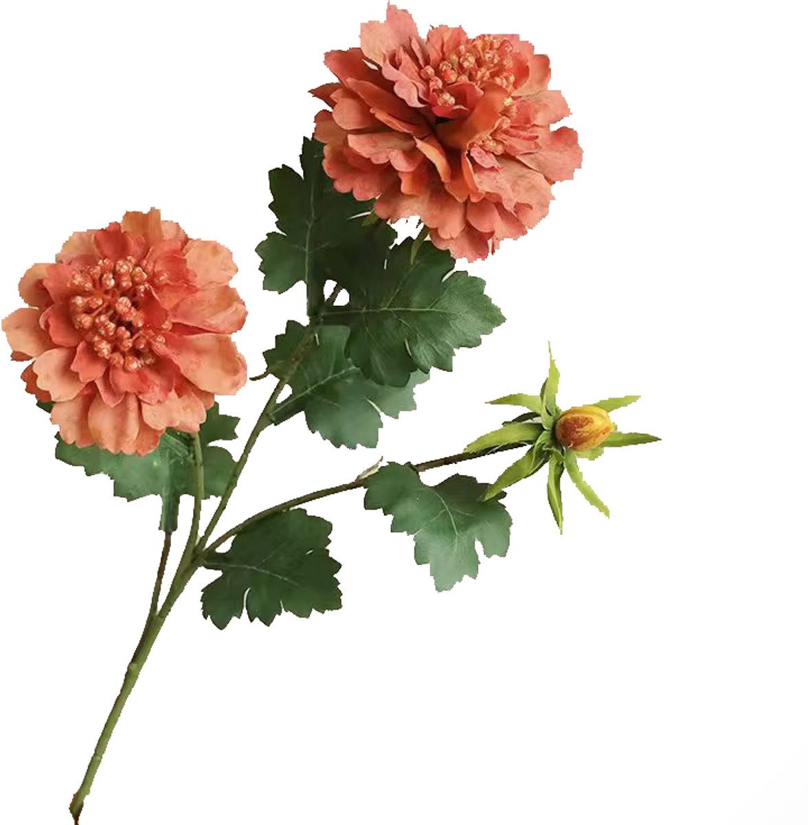 Globalgiftshop Steelbloem / kunstbloem Dahlia 49 cm 3 knoppen oranje/bruin