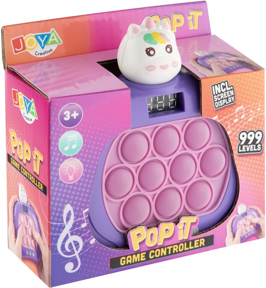 Joya Creative Pop It Manette de jeu Unicorn - 999 niveaux - Avec lumière et son - Jouet Fidget - Affichage numérique - Jouets Montessori - Jouets anti-stress - Jouets de voyage - Pop ou Flop