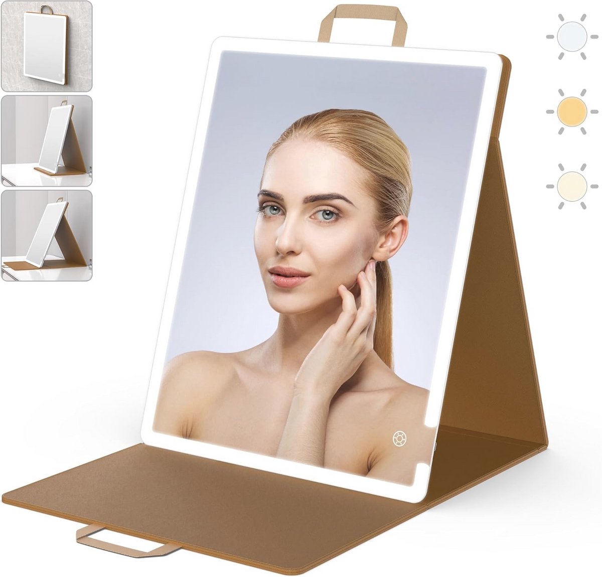 Draagbare make-upspiegel met verlichting - Aanraakbare, Dimbare Hollywood-spiegel met Type-C oplaadfunctie