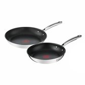 Tefal Duetto koekenpannen - Set van 2 - 24/28 cm - Inductie, Roestvrijstalen buitencoating - Antibaklaag