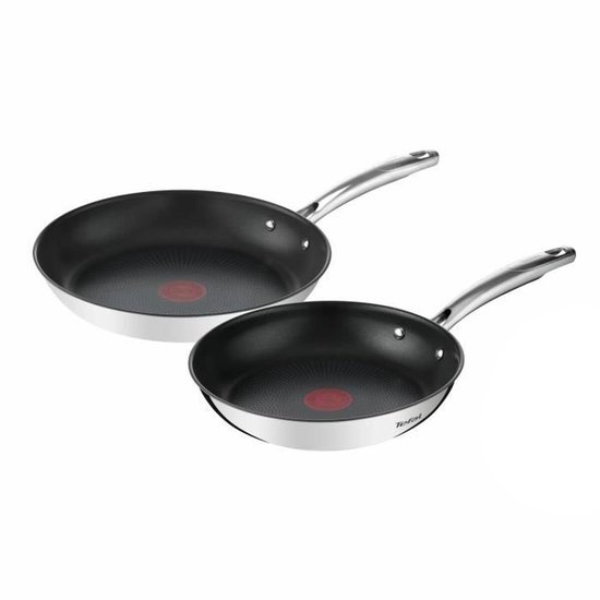 Tefal G732S255 Lot de 2 réchauds 24/28 cm, induction, extérieur inox, intérieur antiadhésif, duetto