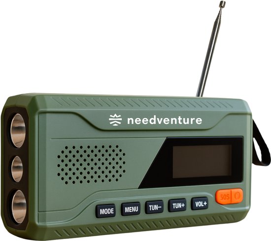 needventure® Noodradio DAB+ en FM - Opwindbaar en Batterij - Draagbare Radio - Solar Opwindbaar - Met Zaklamp - Powerbank 4500 mAh - Zonneenergie Radio Survival Noodpakket - Noodrantsoen