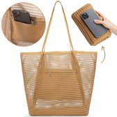 Boncy® Strandtas met Ritssluiting XL - Grote Opvouwbare Schoudertas tote bag voor het Strand - Rieten Strandtassen voor Dames & Mannen - XXL Schoudertassen Totebag Riet - Bohemian Tas met Rits voor Volwassenen Ibiza