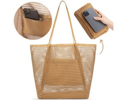 Boncy® Strandtas met Ritssluiting XL - Grote Opvouwbare Schoudertas tote bag voor het Strand - Rieten Strandtassen voor Dames & Mannen - XXL Schoudertassen Totebag Riet - Bohemian Tas met Rits voor Volwassenen Ibiza