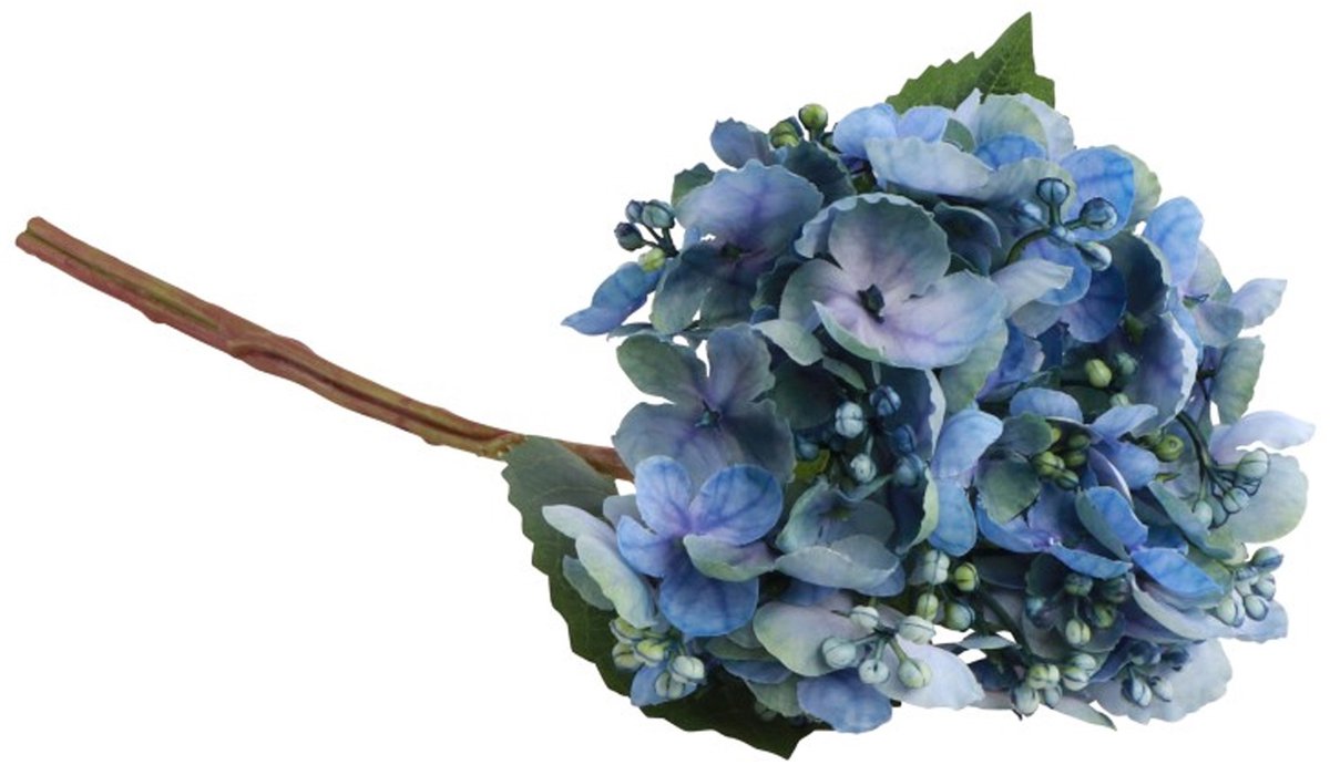 Chaks Kunstbloem Hortensia tak - blauw - 35 cm - losse steel - Kunst zijdebloemen