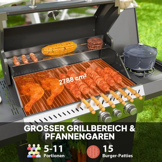 Gasbarbecue - Gasbarbecue en grill - 5 branders - Met slang en thermometer - Zilver + Zwart — afbeelding 4