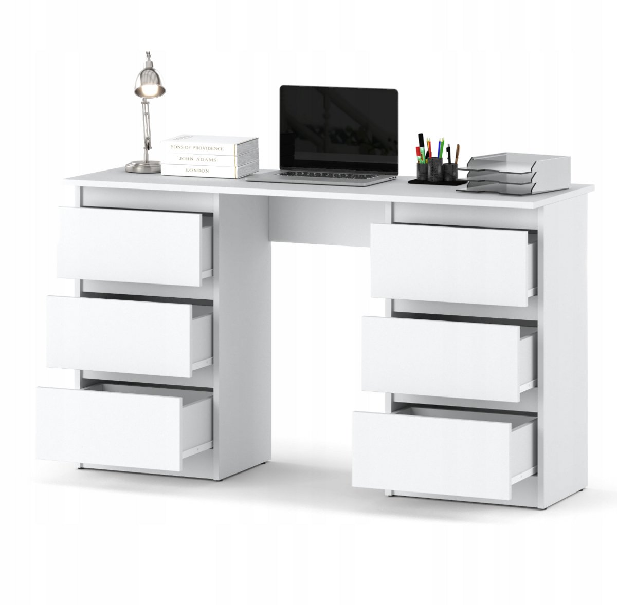 Meubel Square - Bureau Bernova - Wit Mat - Kindertafel met 6 lades