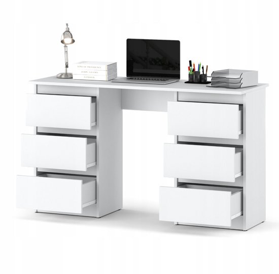Meuble carré - Bureau Bernova - Wit mat - avec 6 tiroirs