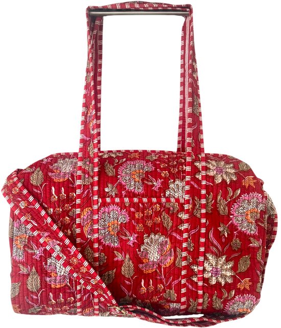 Weekendtas / Reistas Kantha Flowers in Red 49x33 cm