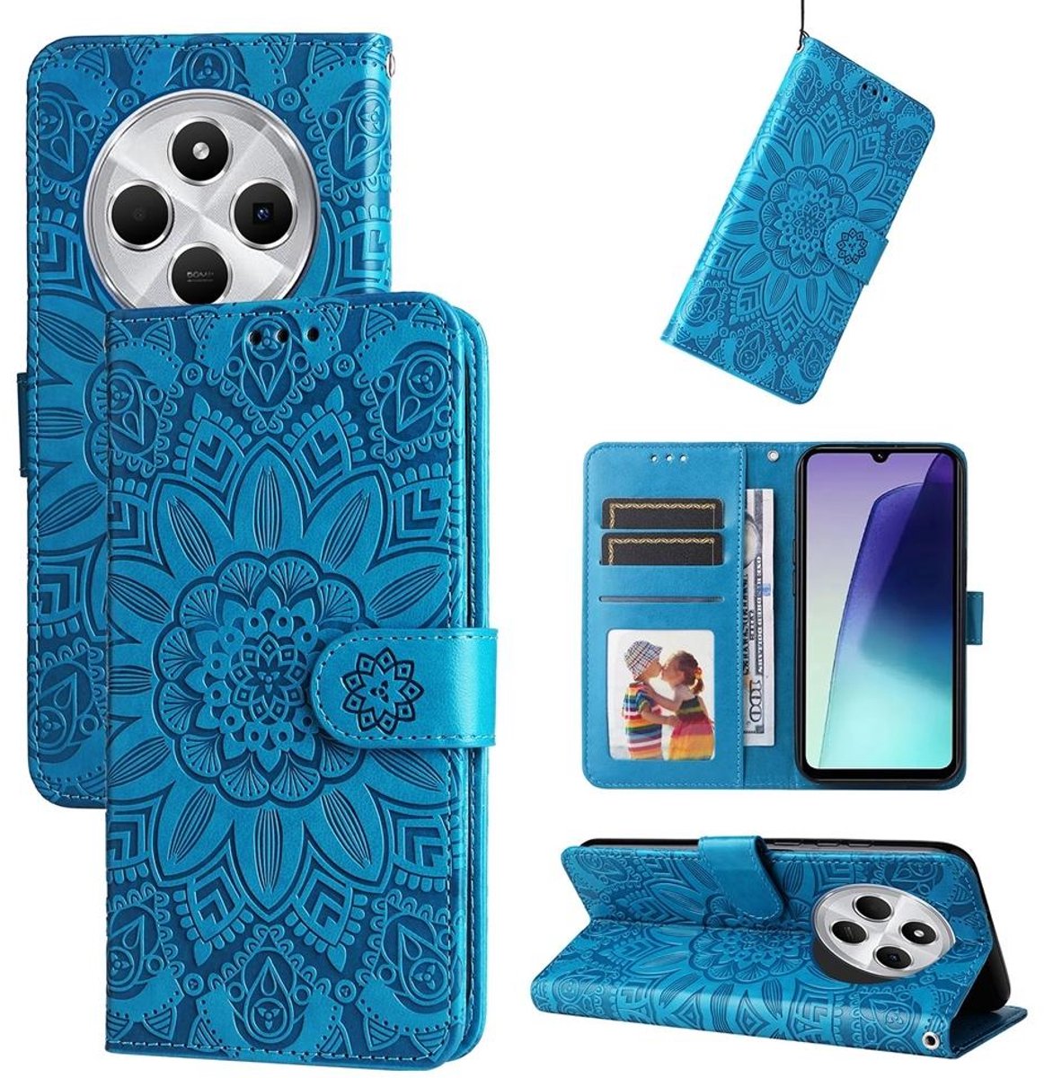 Mobigear Telefoonhoesje geschikt voor Xiaomi Redmi 14C Hoesje | Mobigear Sunflower Bookcase Portemonnee | Pasjeshouder voor 3 Pasjes | Telefoonhoesje voor Pinpas / OV Kaart / Rijbewijs - Blauw
