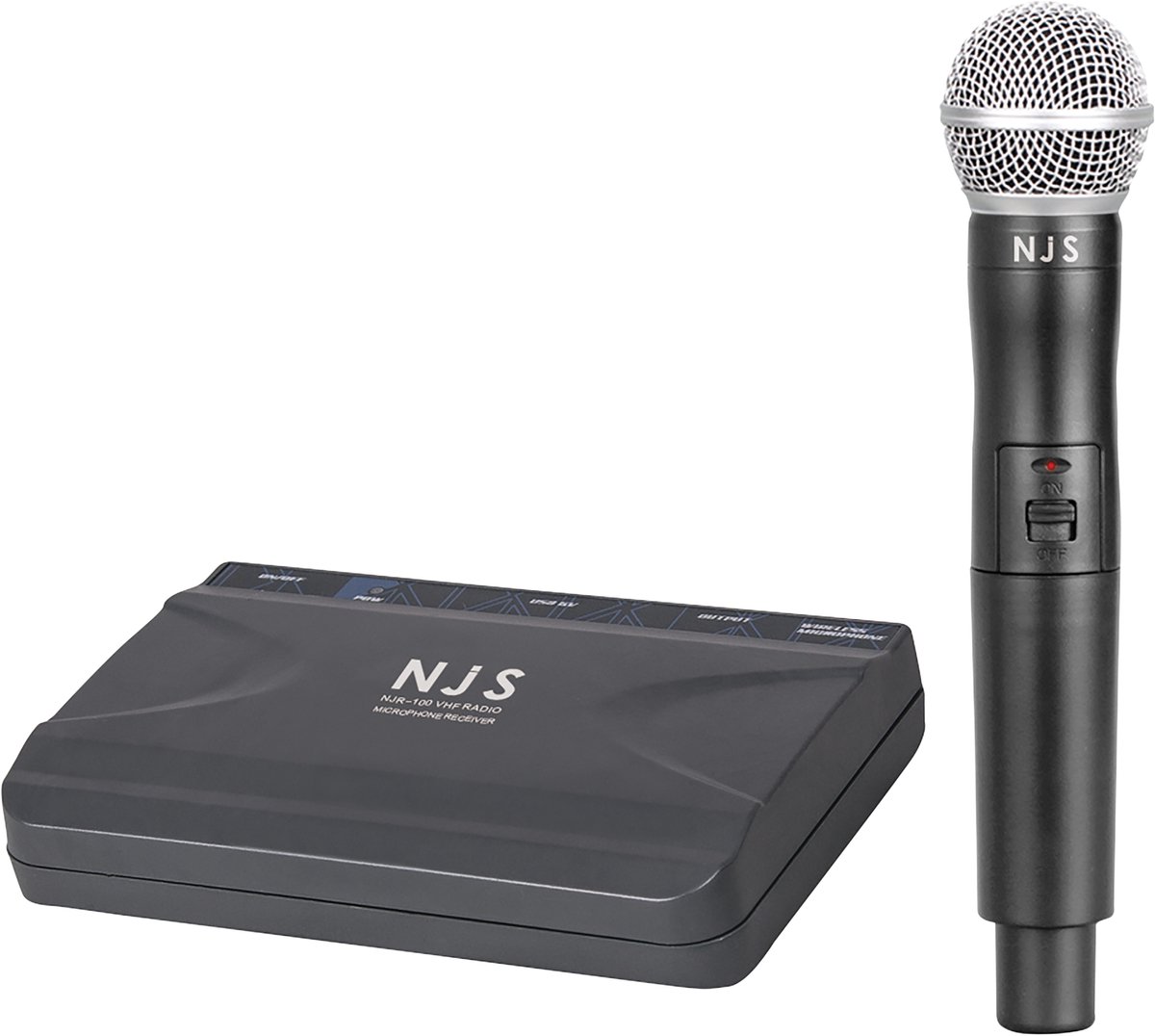 NJS VHF Handheld Draadloze Microfoon Systeem 174.1MHz – Plug & Play – Inclusief Ontvanger en 6.35 mm Jack Kabel