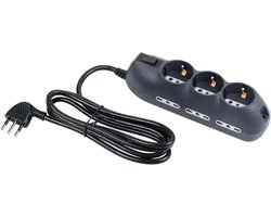 Stekkerdoos met 9 Stopcontacten (3 Geaarde 10/16A + 6 Tweewaardige 10/16A), Schakelaar, Bliksembeveiliging, 1,5m Kabel, 10A Stekker – Robuust en Ruimtebesparend
