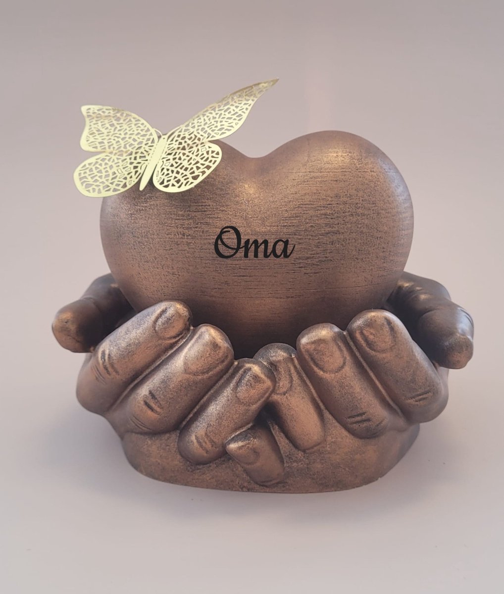 Urn hart in handen - oma - 450 ml - brons