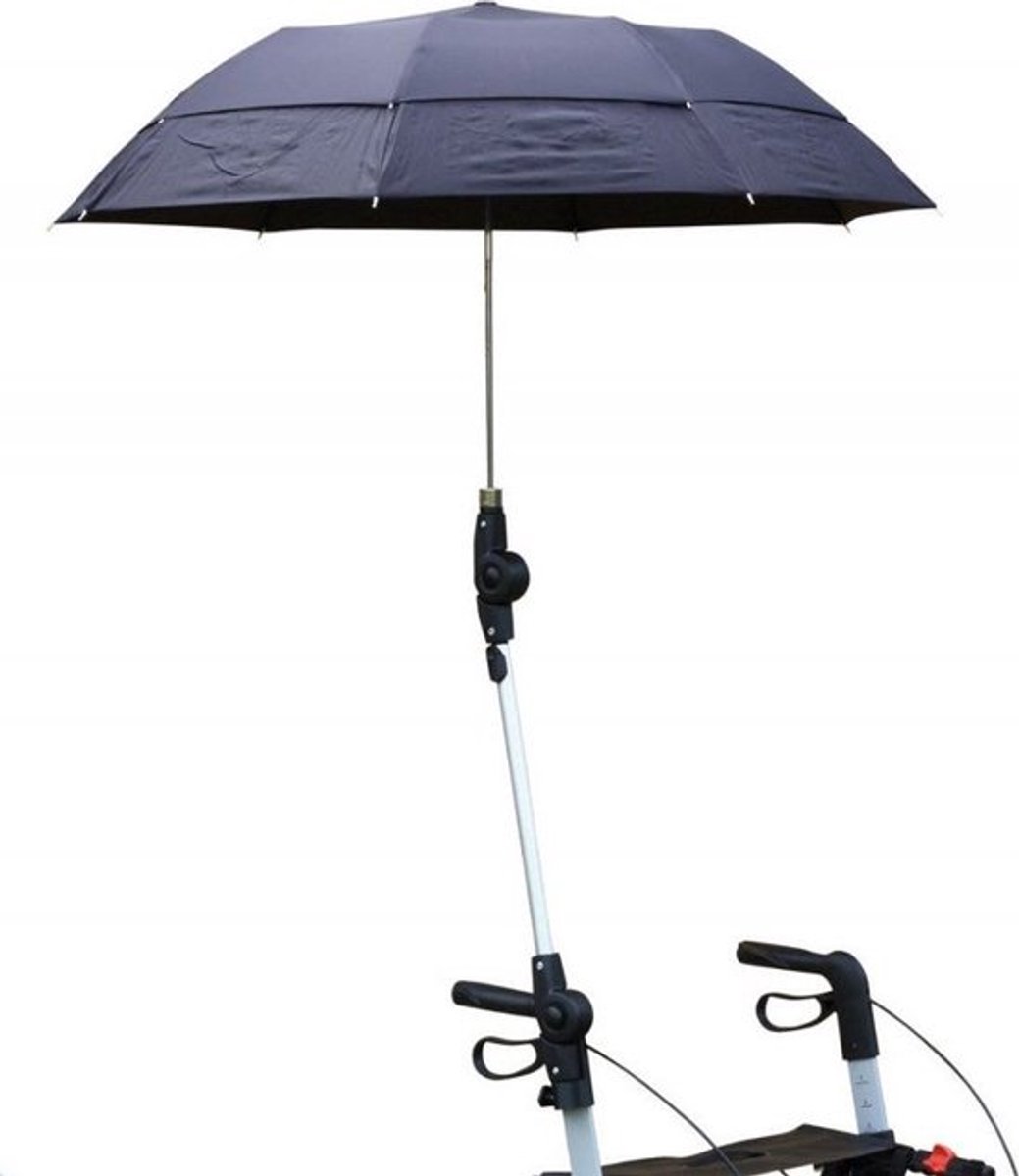 Mobilex Paraplu met houder - Voor Leopard, Gepard en Lion - eventueel andere rollators met platte buis - Zwart
