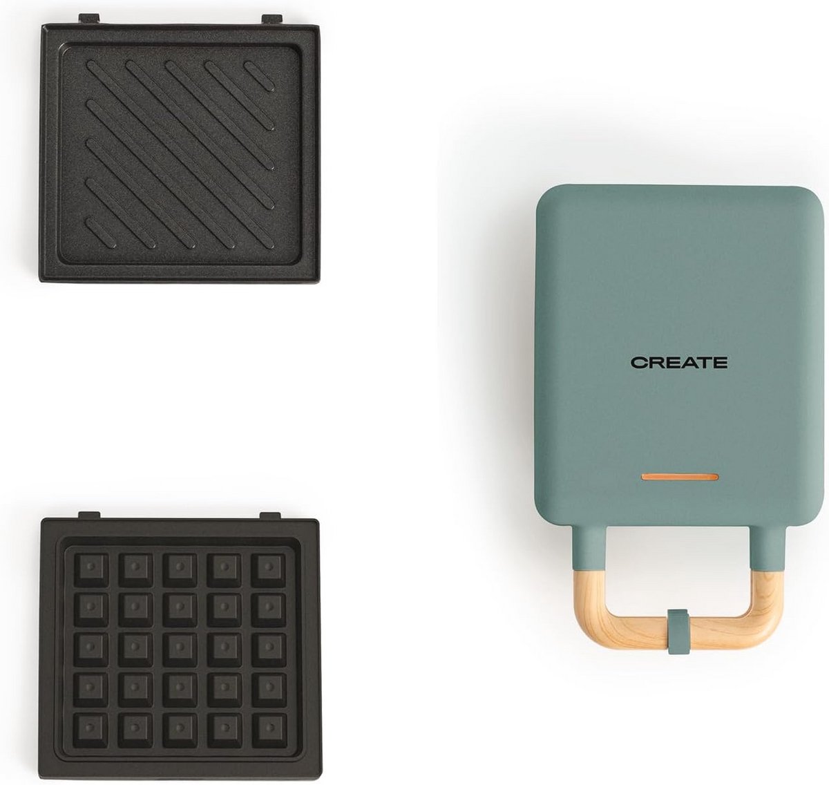 Sandwich- en Wafelijzer met Verwisselbare Platen - Antiaanbaklaag, 600W, Compact Ontwerp in Saliegroen