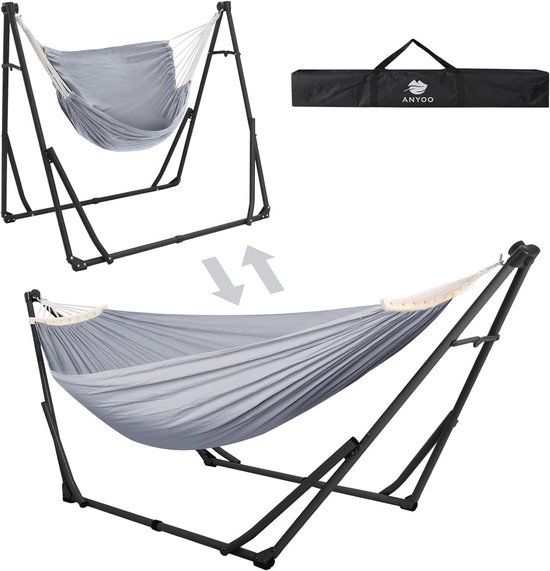 Duurzame hangmat voor de tuin - draagbare hangmat met houten stang