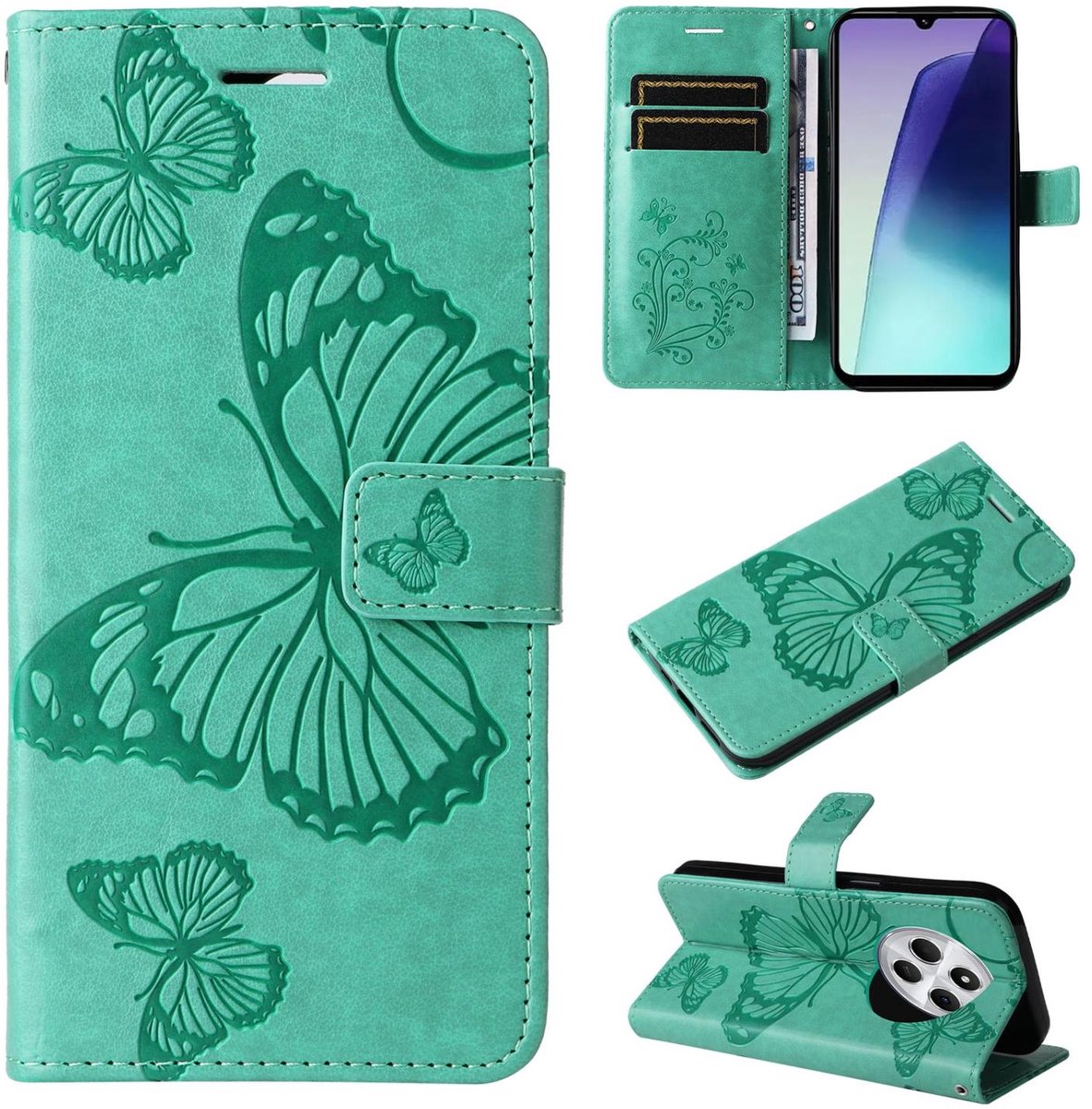Mobigear Telefoonhoesje geschikt voor Xiaomi Redmi 14C Hoesje | Mobigear Butterfly Bookcase Portemonnee | Pasjeshouder voor 2 Pasjes | Telefoonhoesje voor Pinpas / OV Kaart / Rijbewijs - Groen