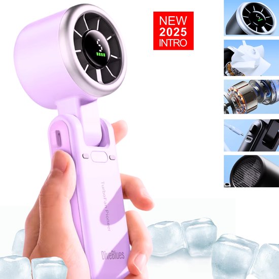 Diveblues® JetForce™ Airflow Mini Ventilator -Speed (9m/s) Oplaadbaar – Tot 10 Uur Verkoeling – 13.550 RPM Jet-Airflow Technologie – Draadloos en Draagbaar - Capaciteit 4.000 mAh - Hand Ventilator met Cycloon-luchtstroom - High Speed Turbo Cooling
