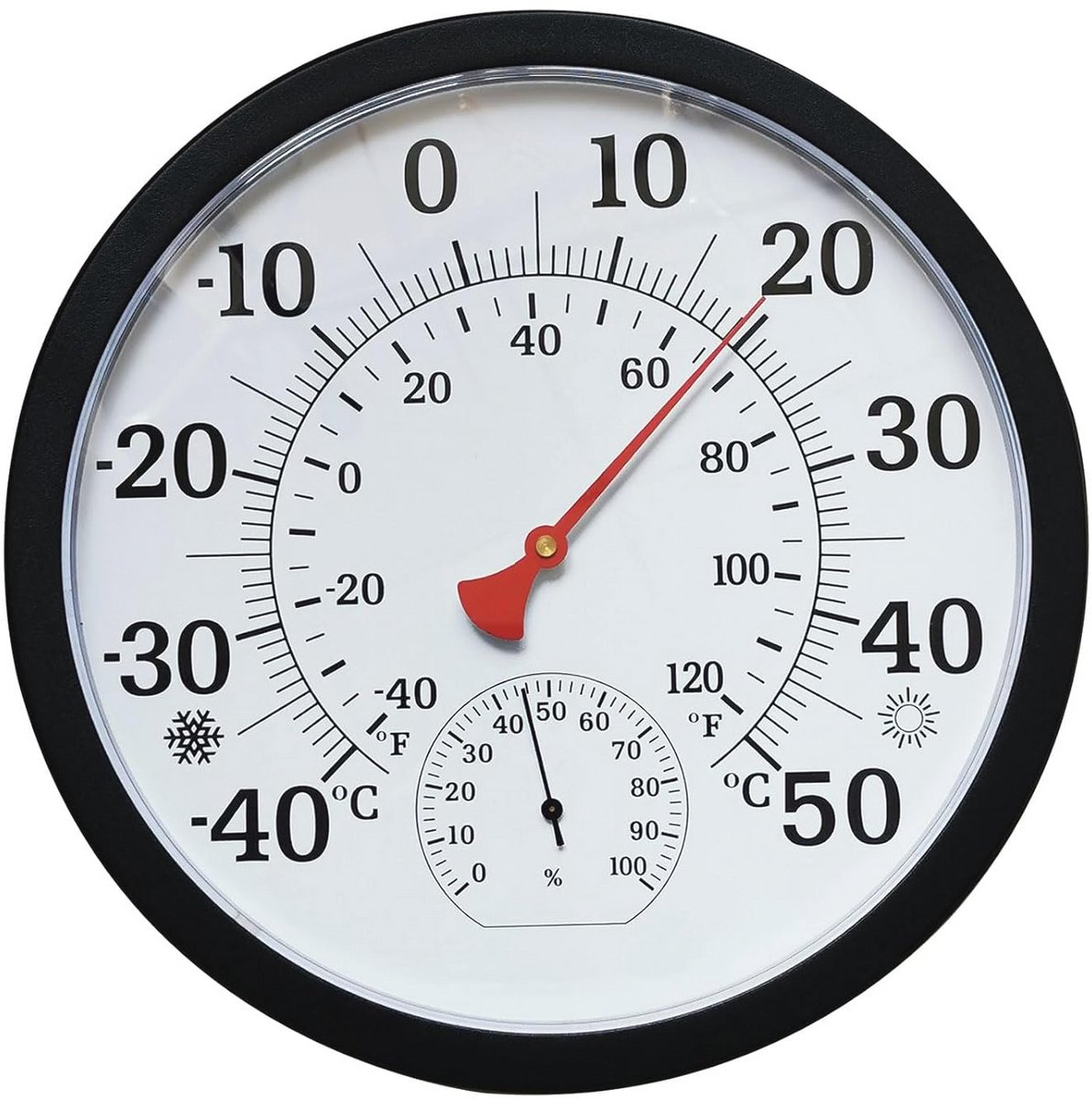 Thermometer en hygrometer voor binnen en buiten - Analoge kamerthermometer met kleurcomfortzones - 25 cm