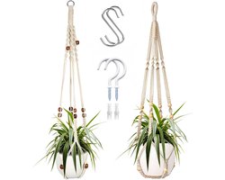 2 Stuks Luxe Macrame Plantenhangers - Boho Handgeweven Katoen Hangpot voor Binnen/Buiten - Hangende Bloempot met Kralen - Macramé Touw/Koord Hangplant Houder - Bohemian Wandhanger Decoratie - Plant Hanger - Verticale Tuin Bloempothouder Planthanger