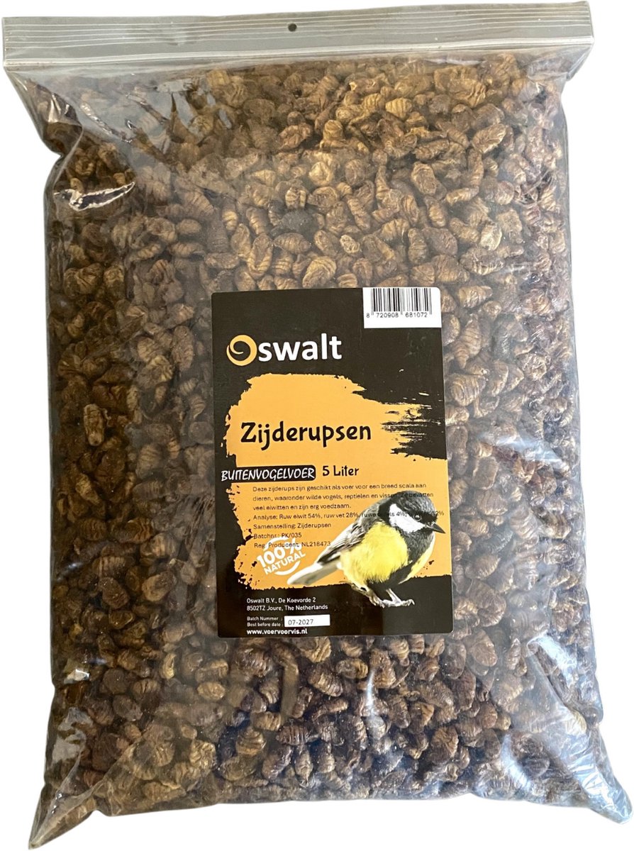 Oswalt Zijderupsen- Gedroogd - 5 Liter - Kippenvoer - Schildpadvoer - Visvoer