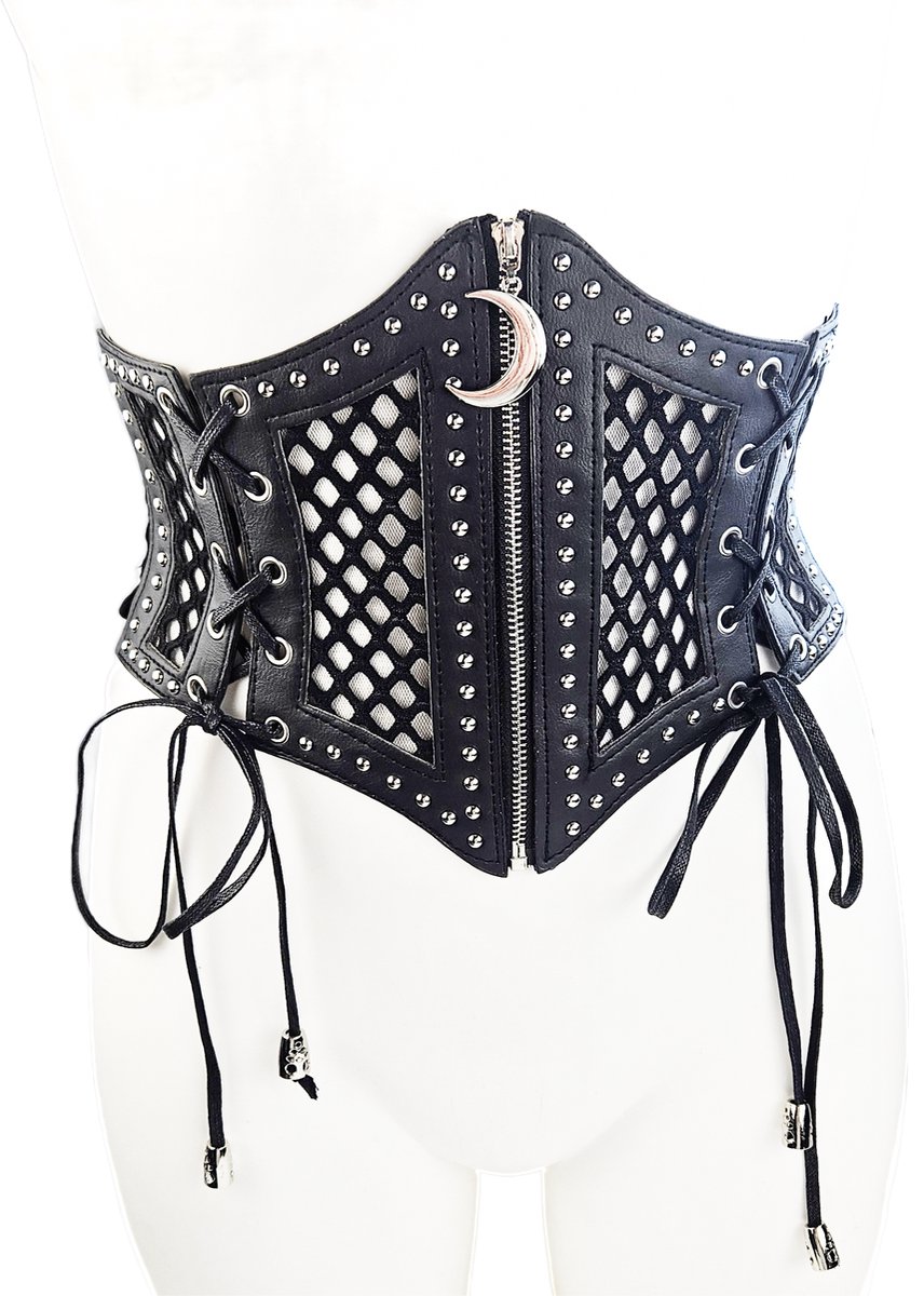 BamBella ® - Corset Riem Maat S M L - Mode Body Gothic Goth taille riem zwart nepleer met vetersluiting Verstelbaar korset belt