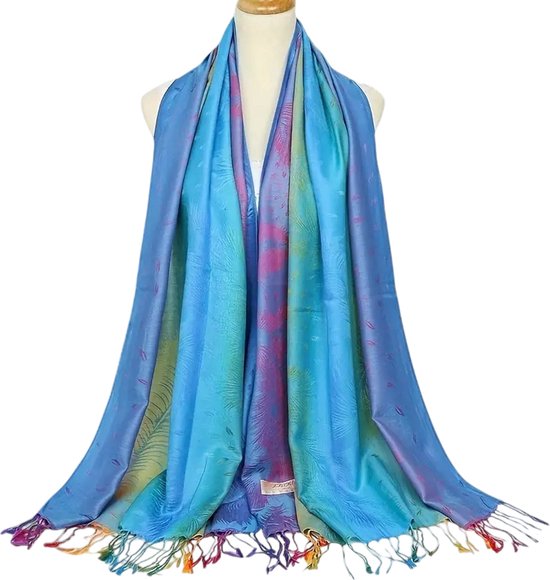 Dames Sjaal - Sjaal Dames - Zomersjaal - Voorjaarssjaal- Modesjaal - Jacquard Sjaal - Dunne Sjaal - All Season - Omslagdoek - Shawl - Blauw - 180*70 cm