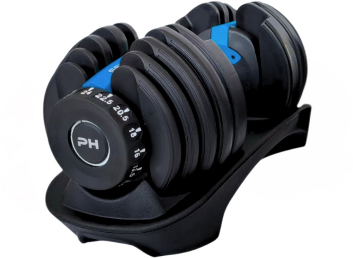 PH Fitness Verstelbare Dumbell 24KG Donker Blauw - PRIJS PER STUK - Smart Dumbbells - Gewichtenset voor Home Gym - Adjustable Dumbbells van 2,5 kg tot 24kg - Complete Halterset van 15 Dumbbells in een!