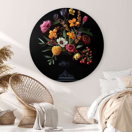 WallCircle® Wandcirkel 140x140 cm - Muurcirkel Sierlijk - Boeket - Bladeren - Muurdecoratie woonkamer - Wanddecoratie slaapkamer - Kamer decoratie accessoires - Ronde schilderijen