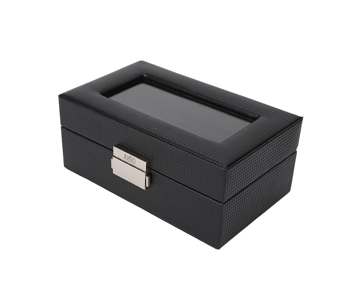 Luxe Horloge Doos - Opbergdoos - 3 Vakken - Sieradendoos - Kist - Carbon Fiber look - Verwijderbaar Kussens - Watch Box - Leder - Leer - Zwart