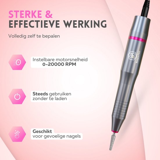 Beeperfect® Elektrische Nagelvijl - Nagelfrees - Manicure en Pedicure set - 12 Bitjes en 60 Schuurrolletjes - 3 Extra Accessoires - 20.000RPM - Eeltverwijderaar - Kalknagel