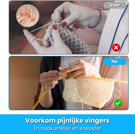 Haakring 4 Stuks – Voor je Vinger - Draadgeleider voor Comfortabel Haken – Verstelbaar