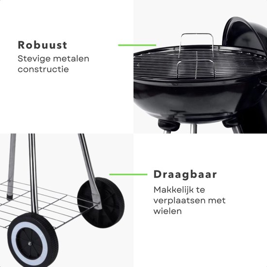 Cheqo® Houtskool Barbecue - Kogelgrill Houtskoolbarbecue - BBQ - Barbecue met Wielen - Zwart Metaal - Op Wielen - Inclusief EBOOK van Merkloos — afbeelding 2