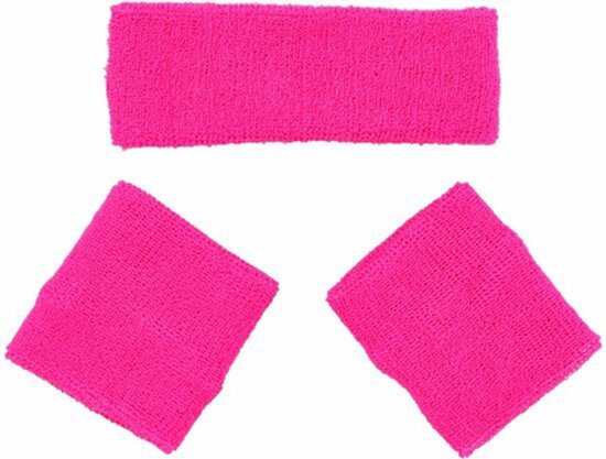 Sport zweetbandjes set - Neon Roze - Katoen - One Size - 3 stuks - Sporten - Sportaccessoire - Sportkleding  - Fitness - Sweatband - Festival - Carnaval - Party