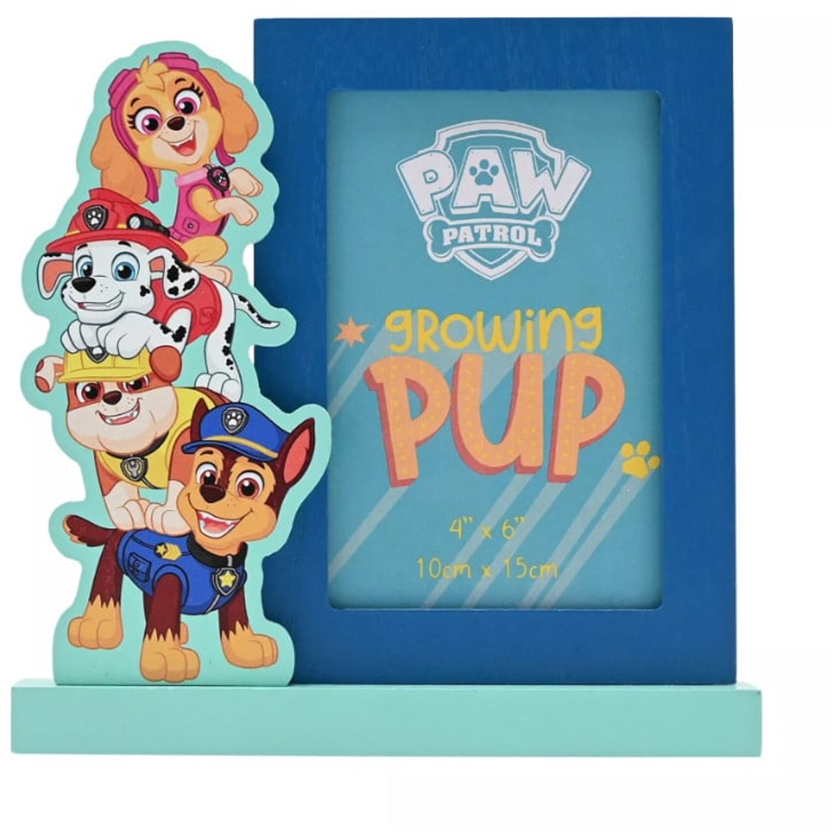Widdop & Co Paw Patrol fotolijst met 'Chase - Sky - Rubble - Marchall' - Hout - 10 x 15 cm Blauw
