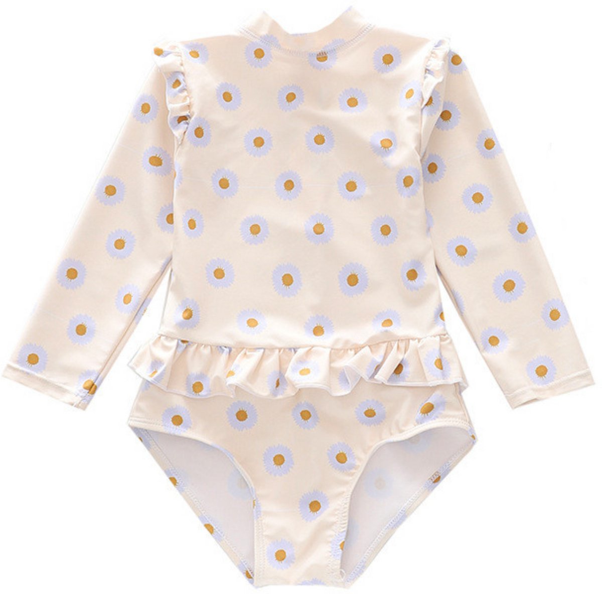 Joya Kids® Badpak Lange Mouw Gebroken Wit met Bloemen print met Ruches Meisjes | Zwempak met ruches UV Badpak Madeliefjes | Zwempak Lange Mouw UV Bescherming | Meisje Bikini Zomer | Kinderbadpak Peuter | | 2 - 3 Jaar — afbeelding 12