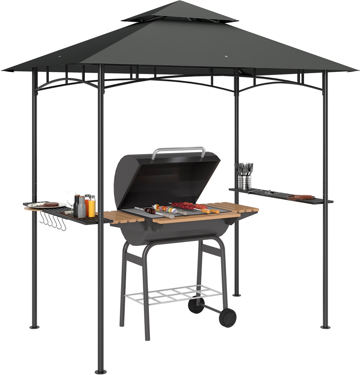 Outsunny - Barbecuepaviljoen - met 4 LED Lampjes - Donkergrijs