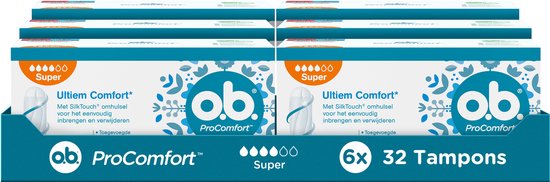 o.b. ProComfort Super - tampons - tampon zwaardere menstruatiedagen - 6 x 32 stuks