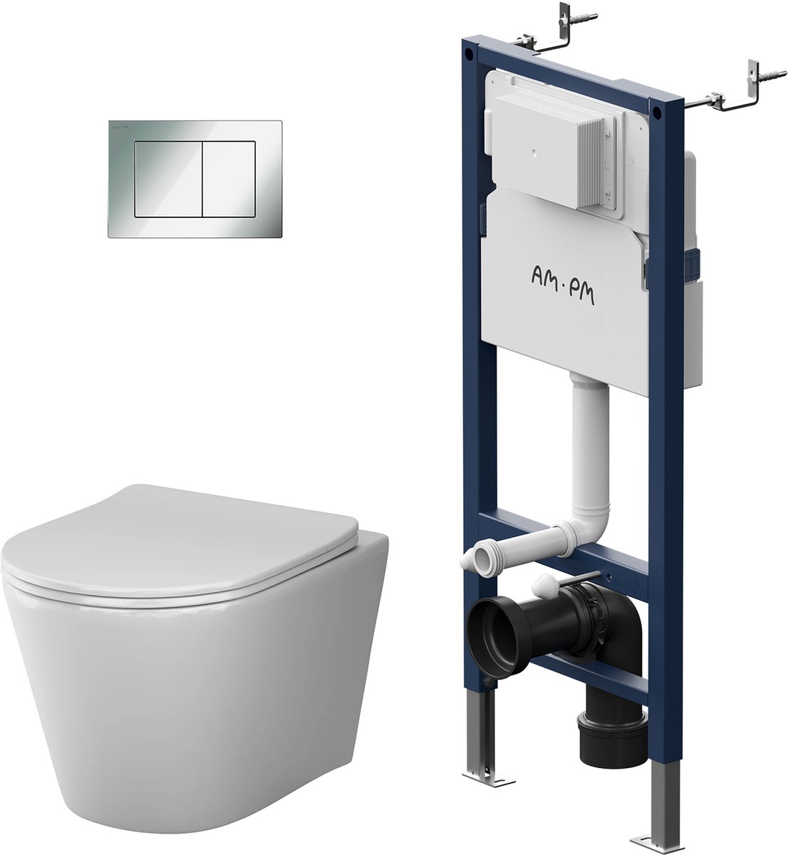 AM.PM Spike - Inbouwreservoir Complete Toiletset - Hangtoilet - SoftClose Toiletzitting - Bedieningsplaat Chroom - Inbouwreservoir