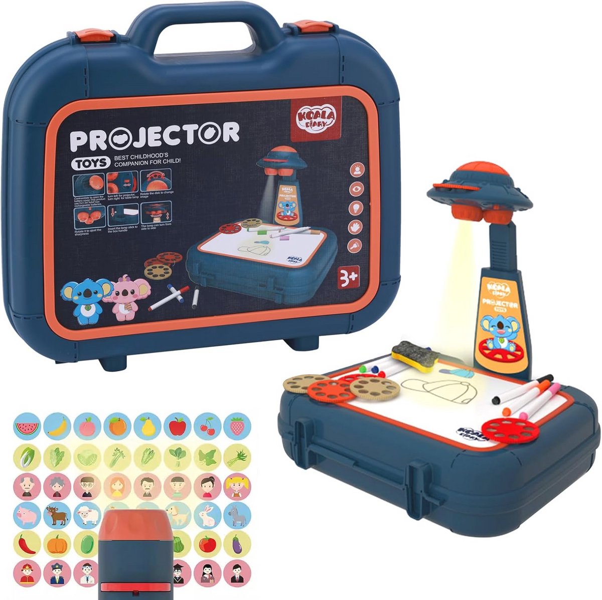 Interactieve tekenprojector voor kinderen - Magisch bureau met krijtbord en 48 motieven