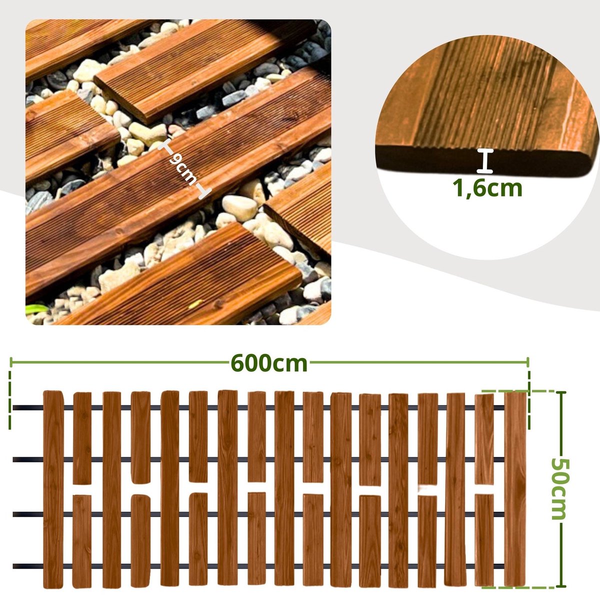 Bol.com Floranica Uitrolbare houten tuinpad Rollpad van lariks 50 cm x 6 m Bruine Uitrolbaar looppad tuinpad, gebogen, antislip,... aanbieding