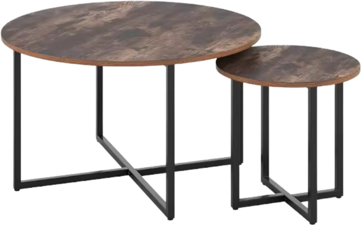 Bolt Edge Salontafel - Bijzettafels - 2 stuks - Voor Woonkamer - Vintage Bijzettafel van Hout met Metalen Poten - Middentafel 80cm x 42cm - Bruin