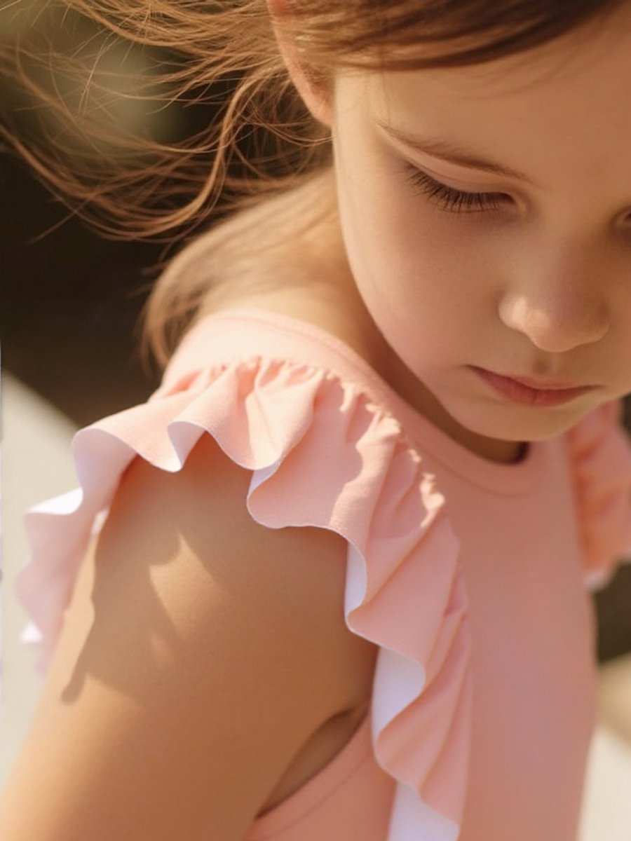 Joya Kids® Badpak Korte Mouw Licht Roze met Ruches Meisjes | Zwempak met ruches Pof Mouwen | Zwempak Lage Rug Kind Oudroze | Meisje Bikini Zomer | Kinderbadpak Peuter | | 5 - 6 jaar — afbeelding 3
