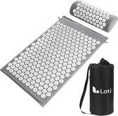 Loti Spijkermat met Spijkerkussen – Grijs/Wit – Acupressuur Mat - Spijkerbed - Acupunctuur Kussen - Shakti Massage – Incl. Draagtas