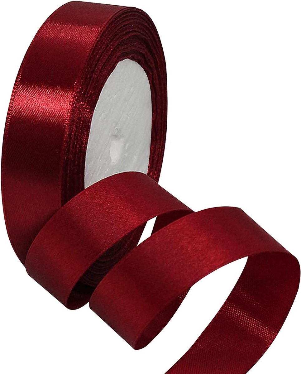 Satijnen lint 2 cm breed cadeau en decoratief kerst bruiloft & verjaardag stoffen lint (wijnrood) - 22 m