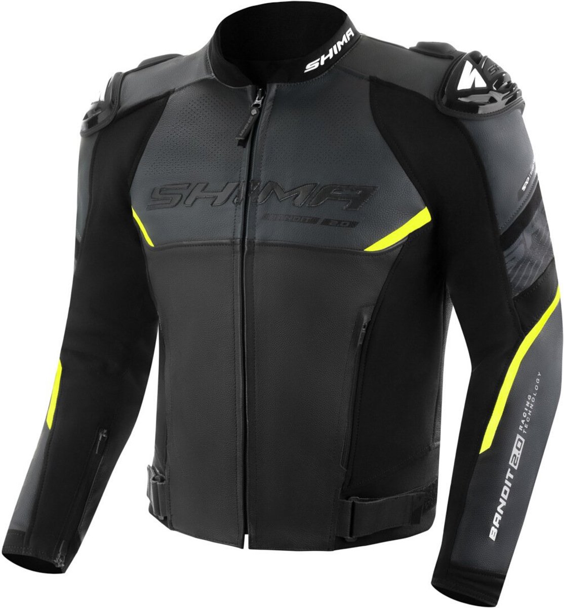 SHIMA Bandit 2.0 Perforated Zwart Geel Leren Motorjas - Jas