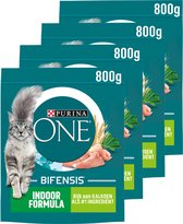 Bol.com PURINA® ONE® Indoor - Kattenbrokjes - Kalkoen & Volkoren Granen - 4 x 800 g aanbieding