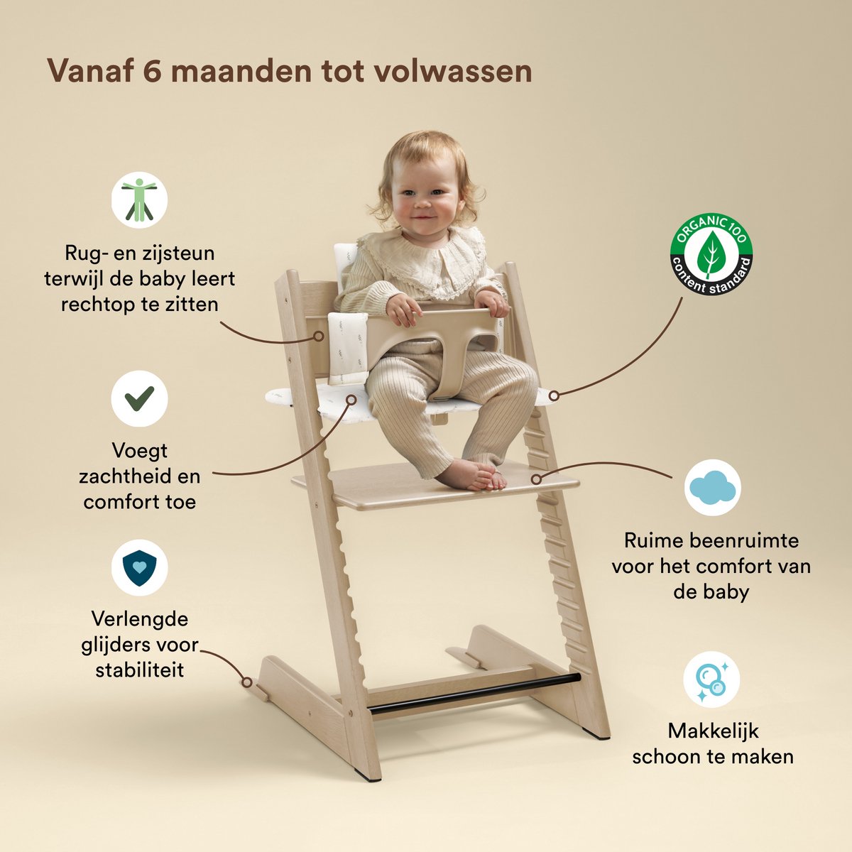 STOKKE AS Stokke Tripp Trapp-kinderstoel (Natural) met kussen OCS (Wheat Cream) thumbnail 3