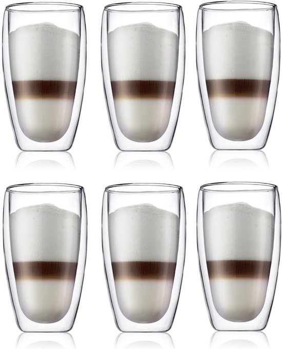 Six verres à double paroi avec latte macchiato.