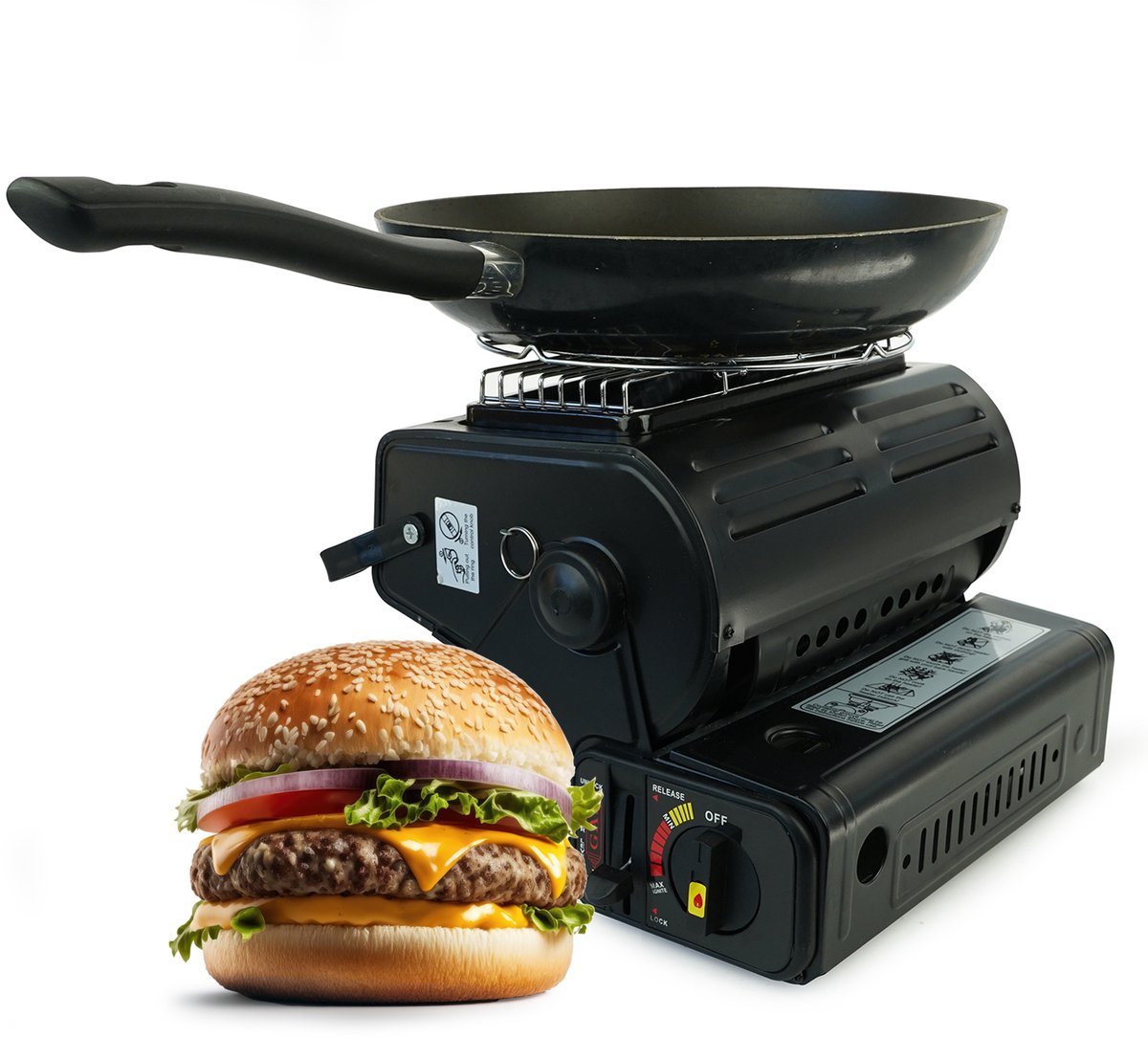 Eurocatch Combi Kooktoestel Kooktoestel en Kachel in 1 - Gaspit - Gasfornuis - Gasstel - Cooker - Terrasverwarmer - Camping gaskachel - Gas Heater - Verstelbaar - Draagbaar – foto 6